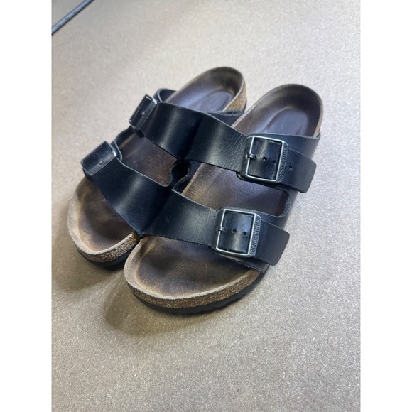 Birkenstock Arizona Black Leather Double‎ Strap Cork Footbed Sandals Women\'s